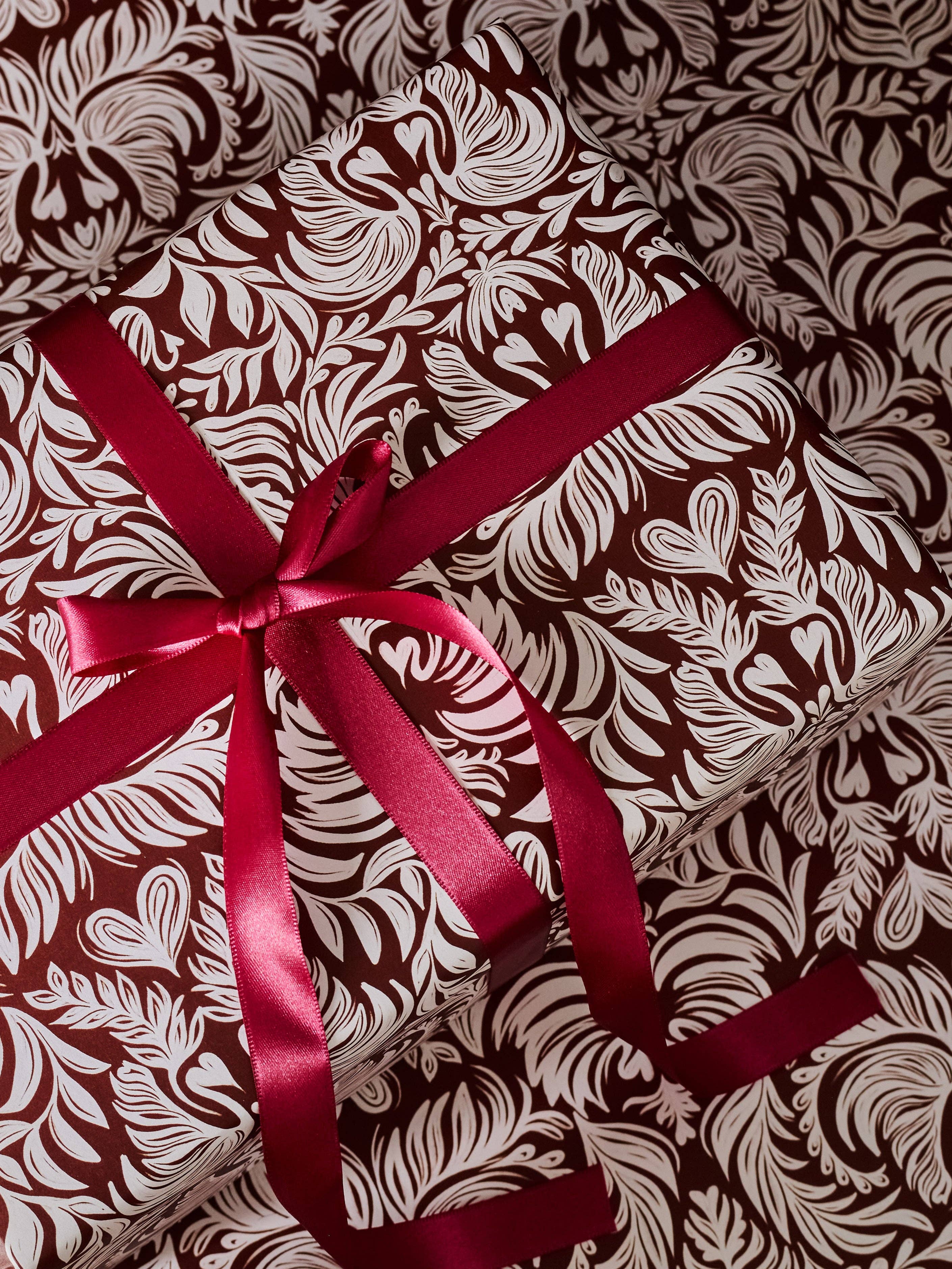 Mocha Latte Art & Tulip Windowpane Double Sided Gift Wrap