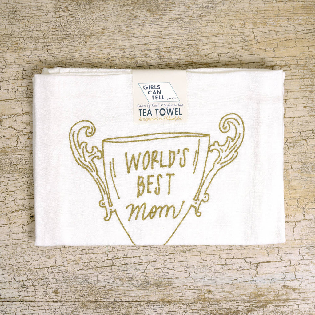 World's Best Mom Trophy Tea Towel