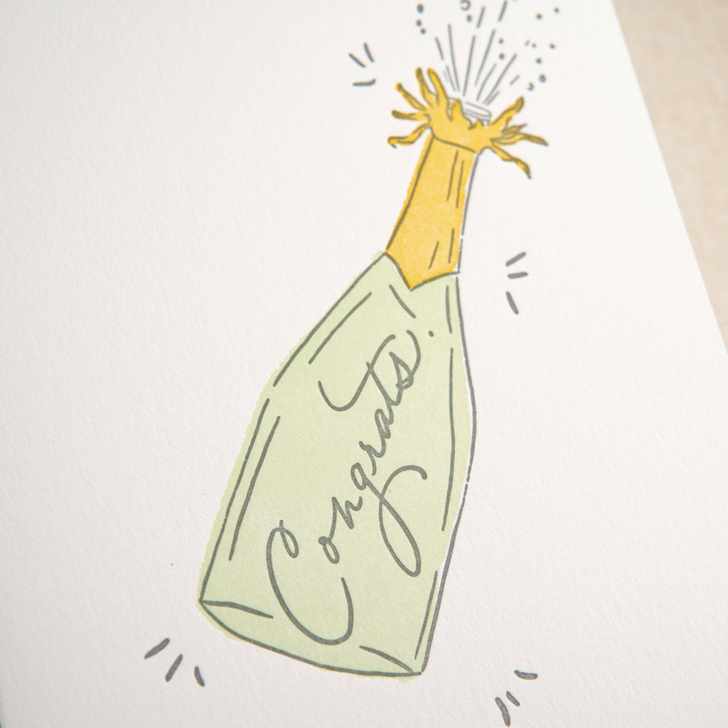 Champagne Congrats Card | Letterpress Congratulations Card