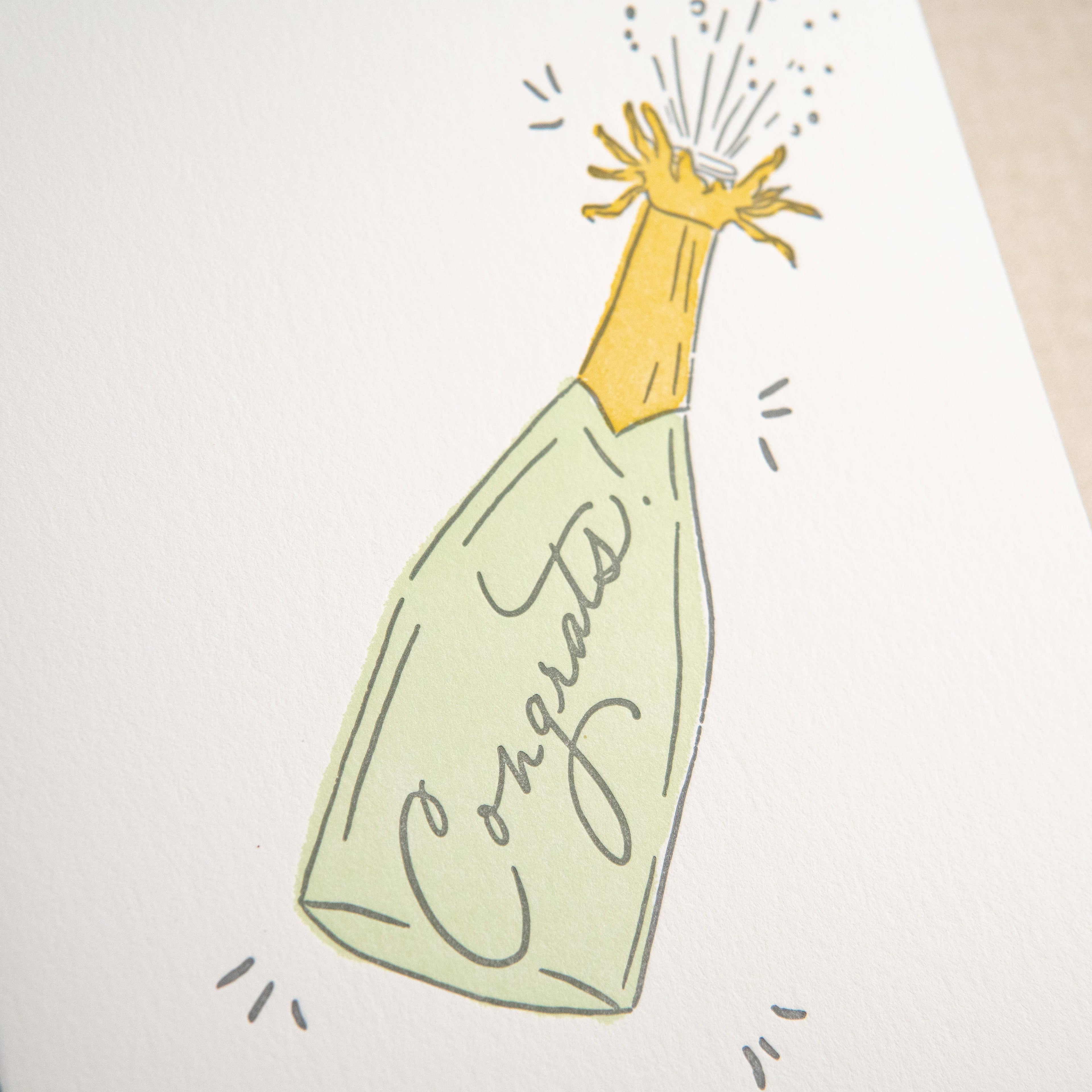 Champagne Congrats Card | Letterpress Congratulations Card