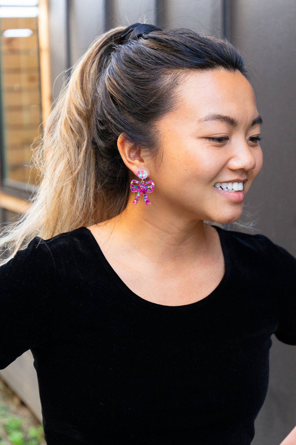 Pink Sparkle Bow Earrings
