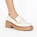 Cher platform loafer in ivory & gold finish embossed leather