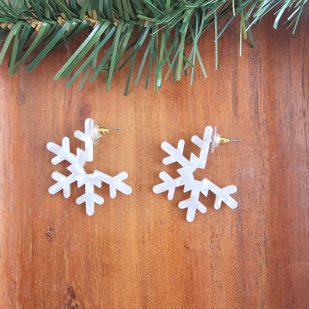 Cream Snowflake Hoops