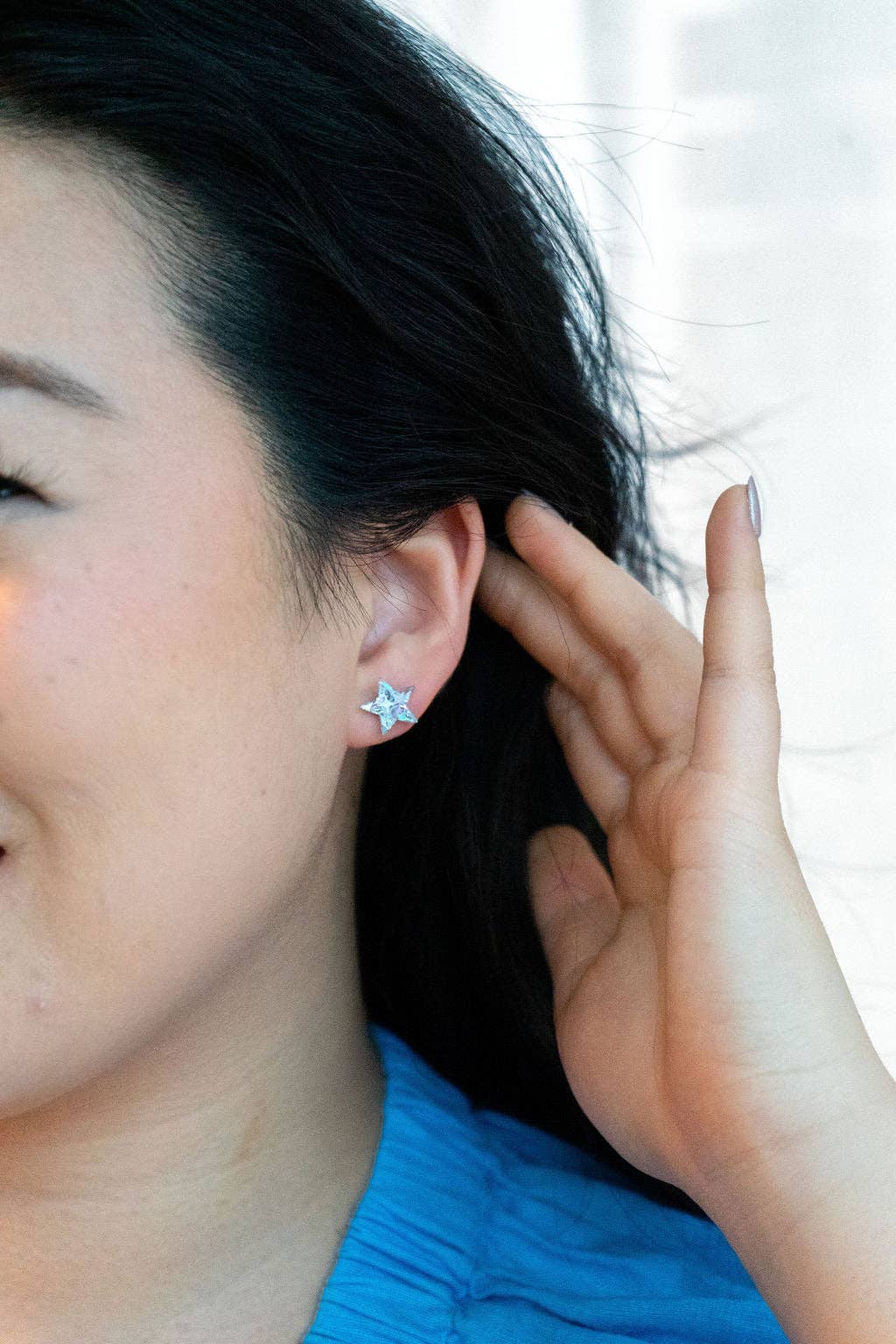 Silver Glitter Star Studs