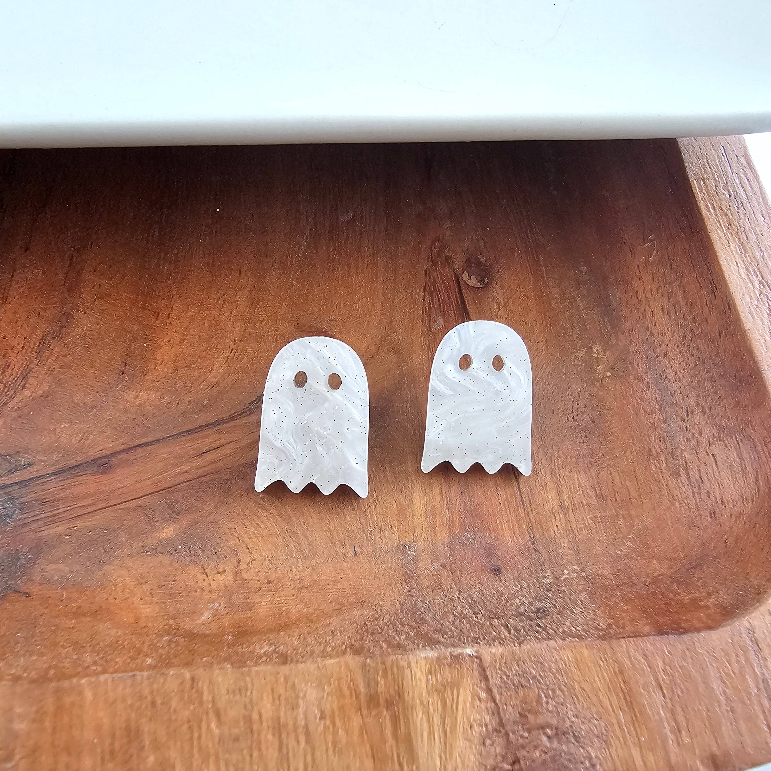 White Shimmer Ghost Studs