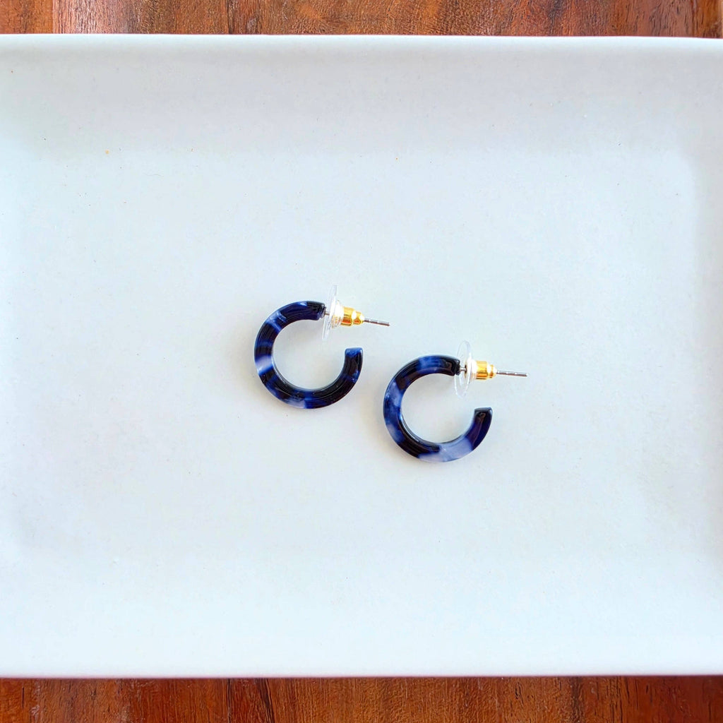 Micro Hoops - Midnight Marble // Fall, Earrings, Jewelry