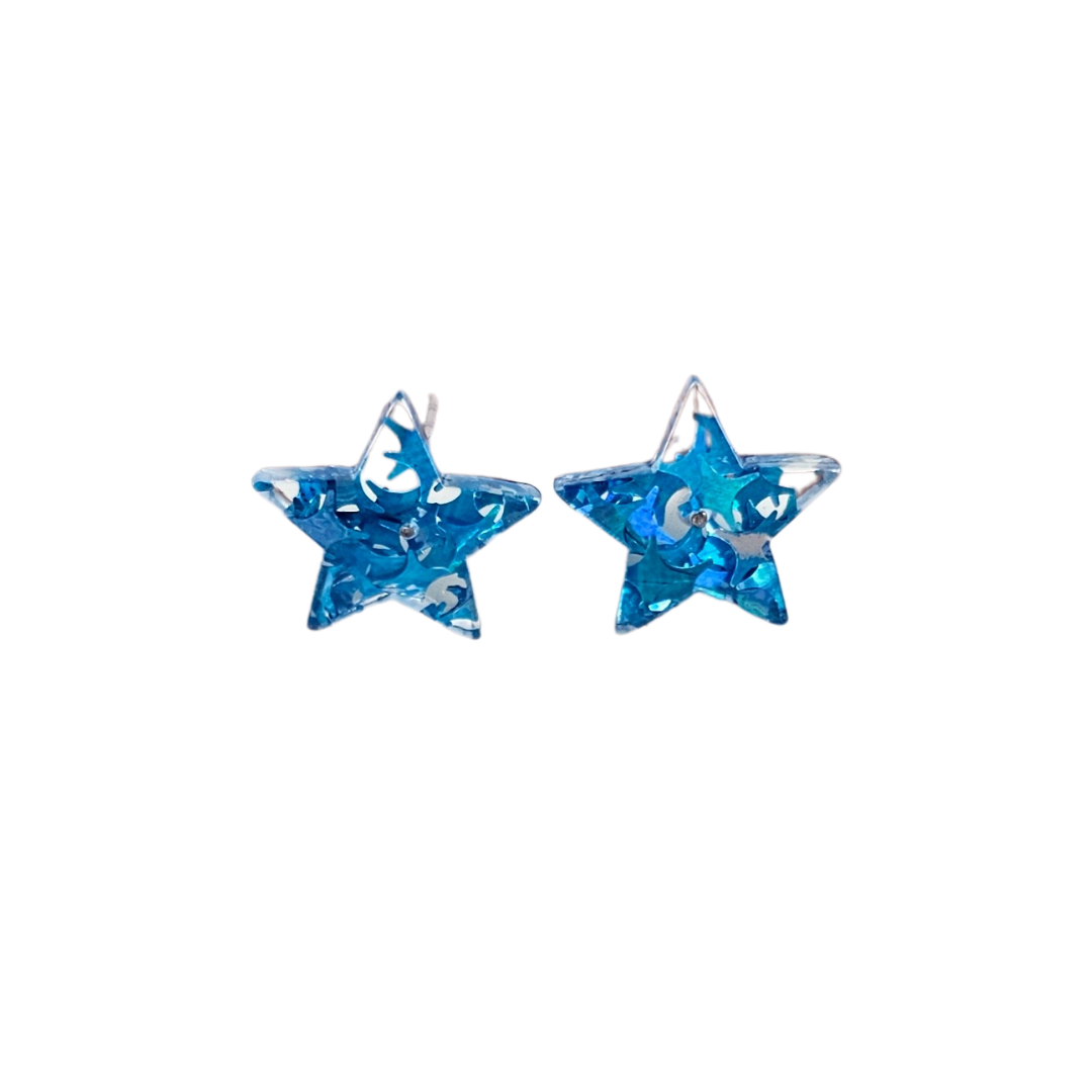 Blue Glitter Star Studs