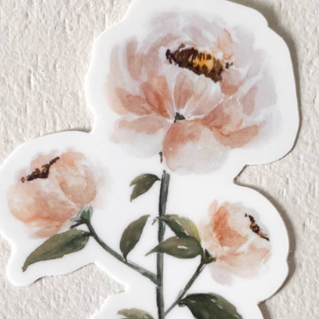 "Mama" Pink Watercolor Peony Waterproof Vinyl Sticker