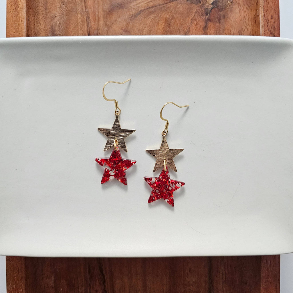 Red Glitter Starry Earrings
