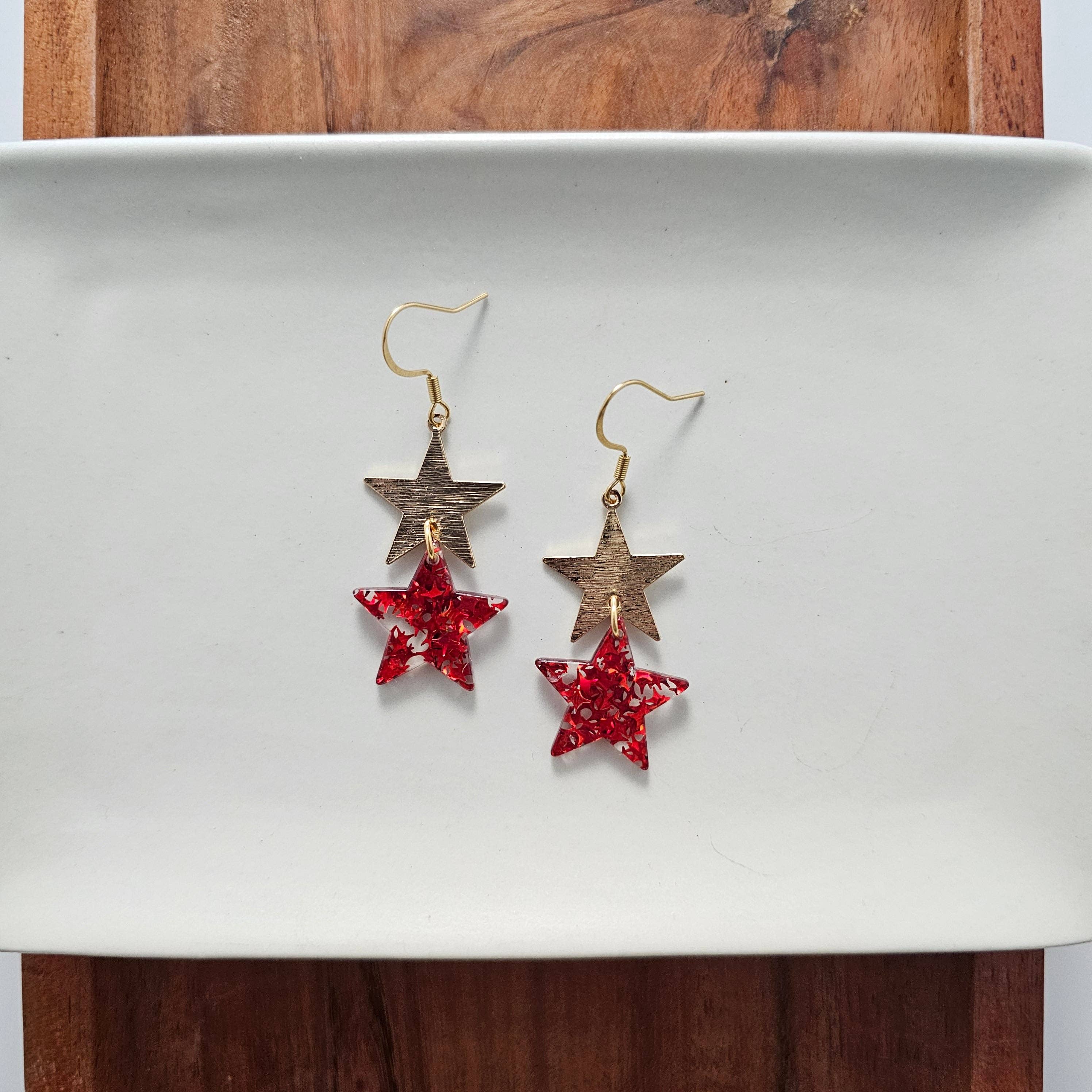 Red Glitter Starry Earrings