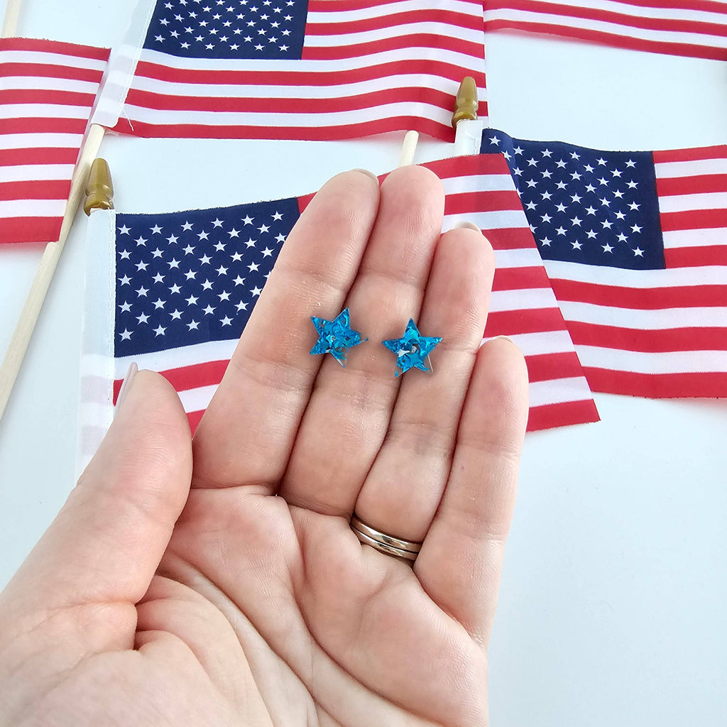 Blue Glitter Star Studs