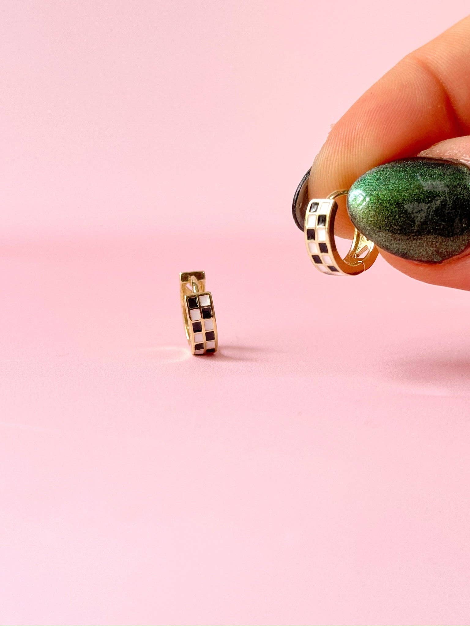 Checkered Huggie Earrings