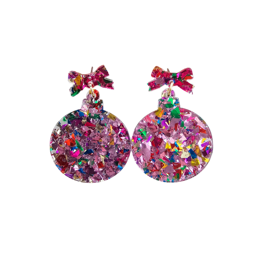 Light Pink Sparkle Christmas Ornament Earrings
