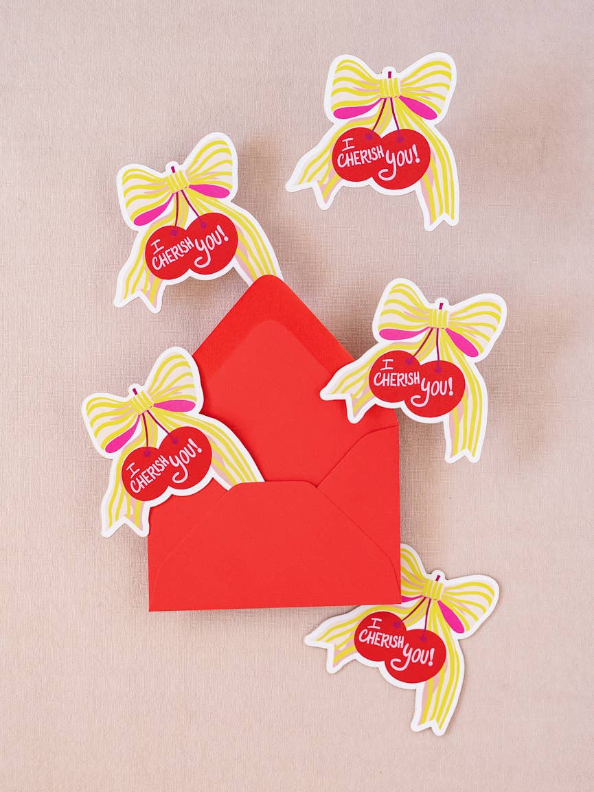 Cherish You Bow Cherry Mini Greeting Card