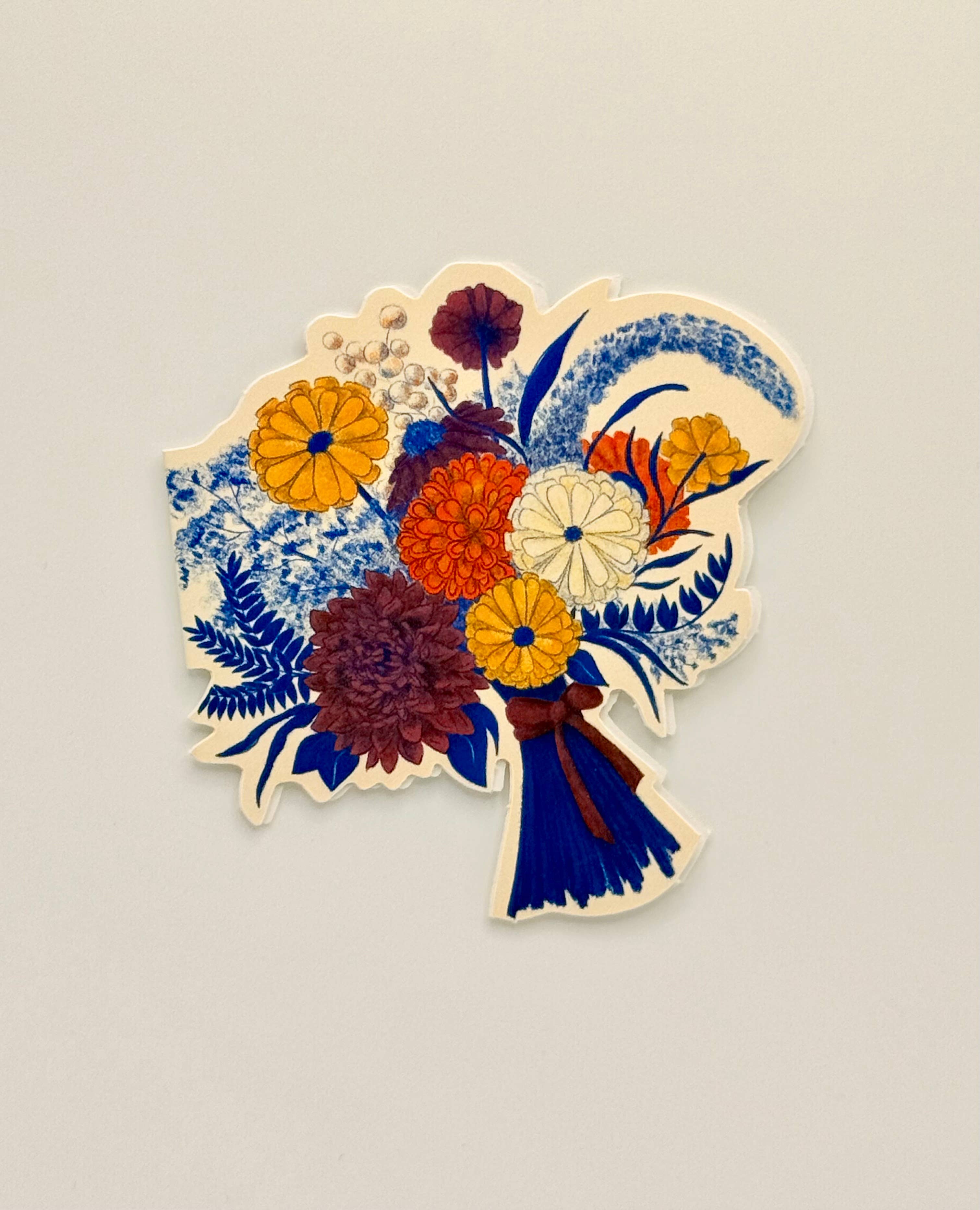 Zinnia & Dahlia Bouquet Die-Cut Greeting Card