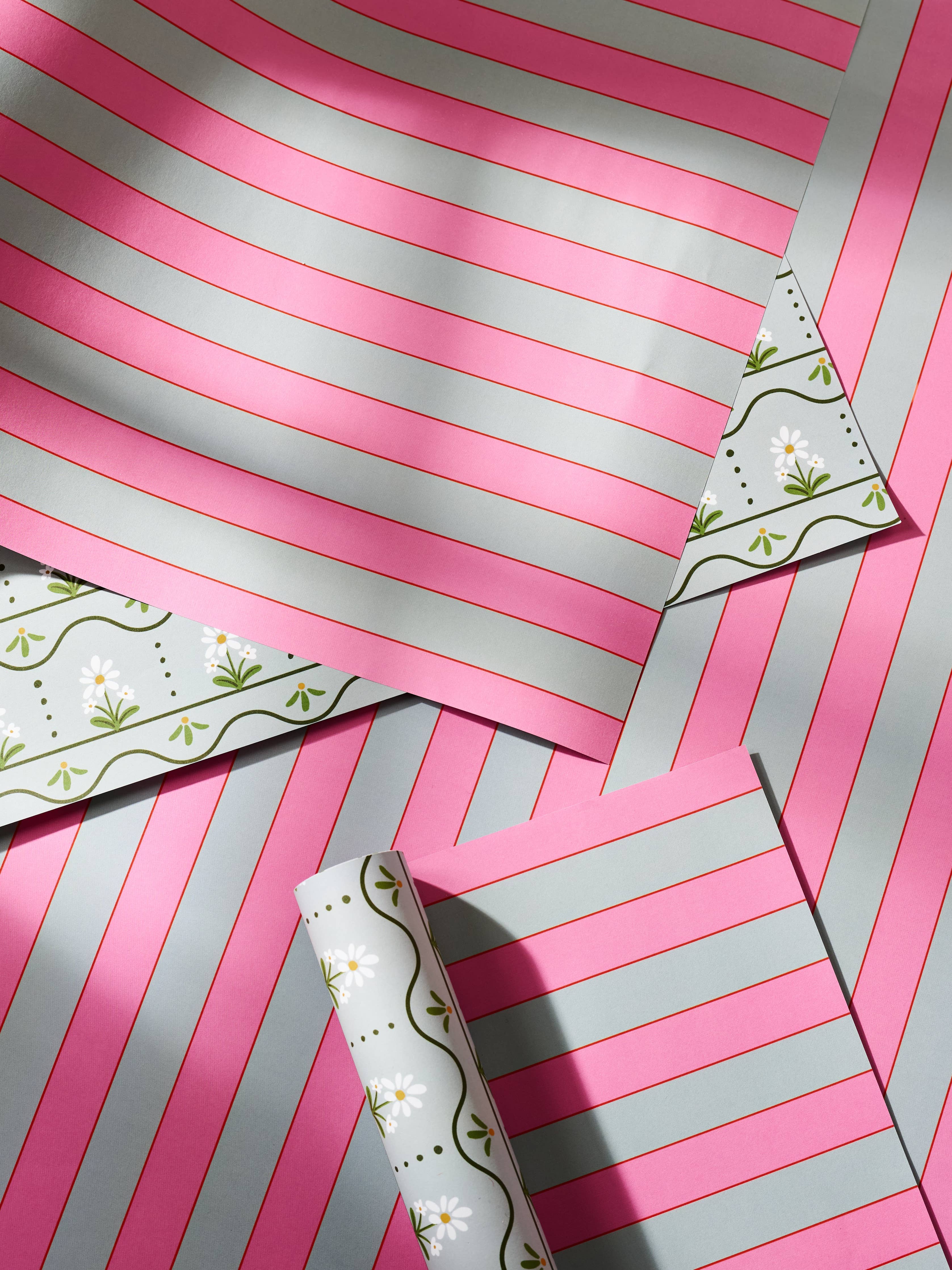 Daisy Stripe and Pink & Dusty Blue Stripe Double Sided Gift Wrap