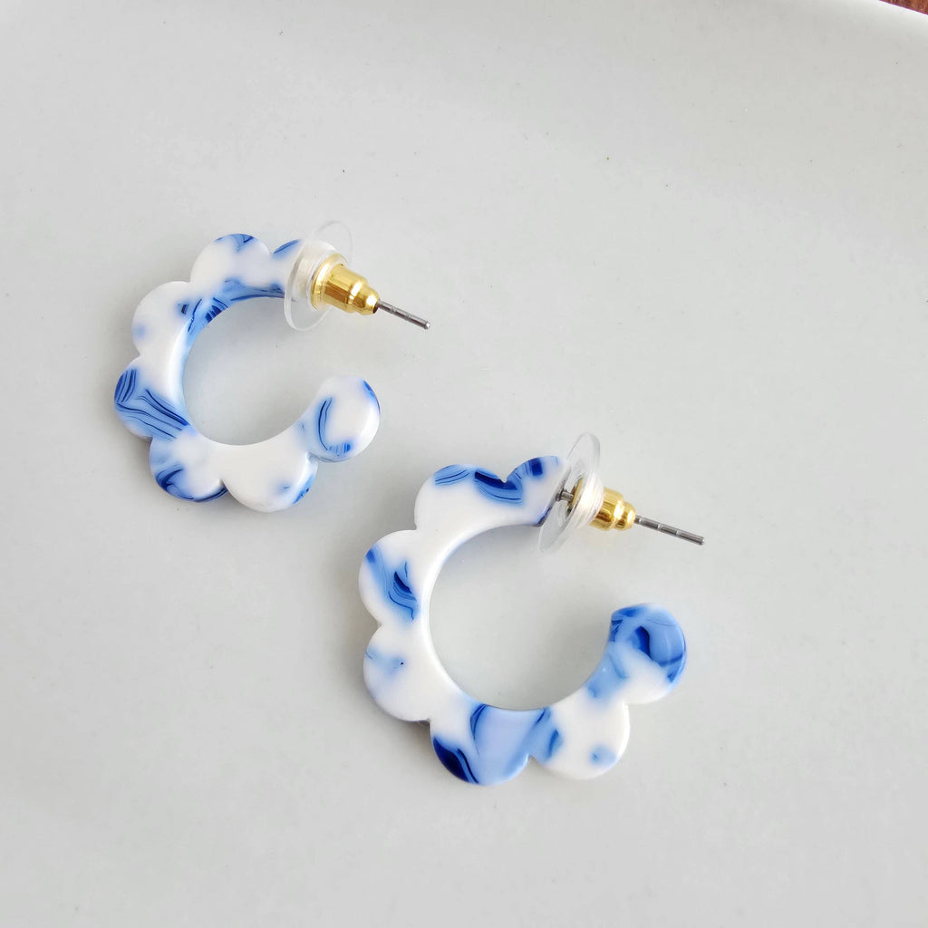 Greek Goddess Blue Flora Mini Hoops