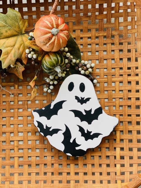 Ghost sign, hand scrolled and painted with bats! 6.5 x 6.5
