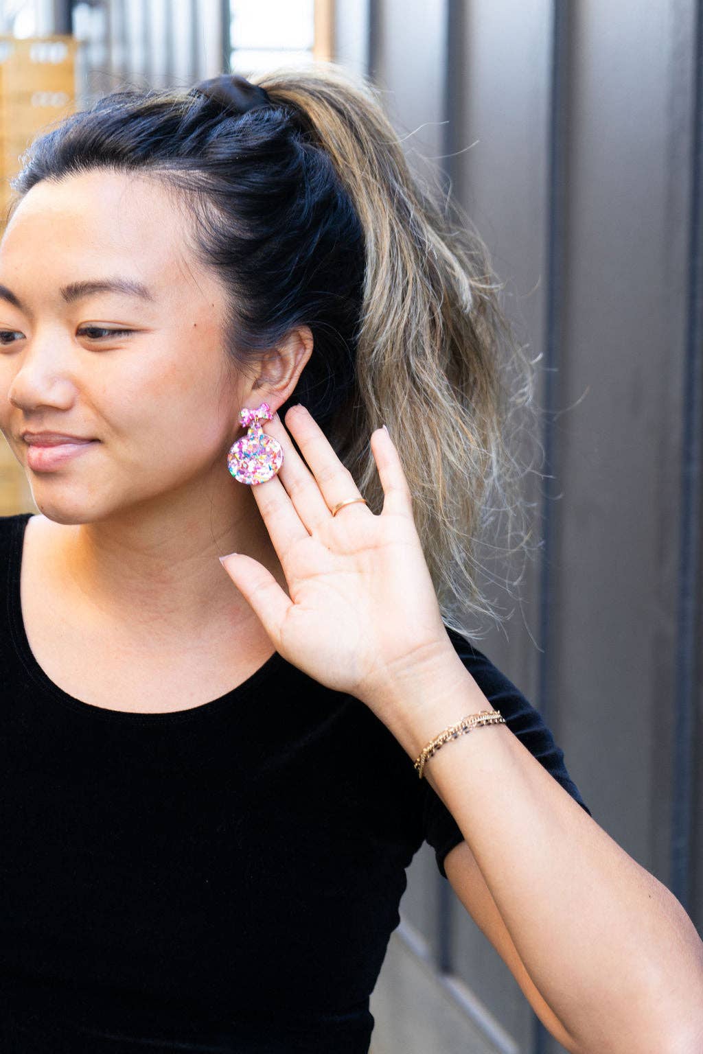 Light Pink Sparkle Christmas Ornament Earrings