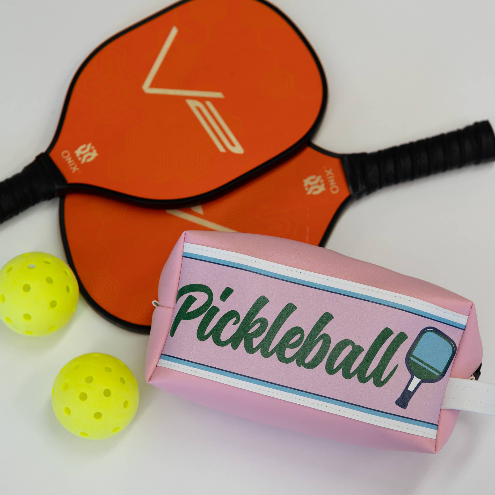PICKLEBALL Pink Stripe Ball Bag / Functional Pouch