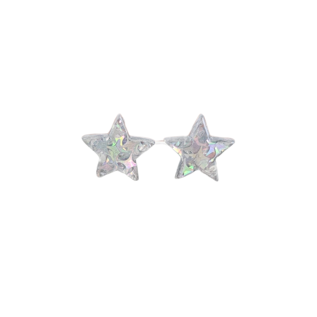 Silver Glitter Star Studs