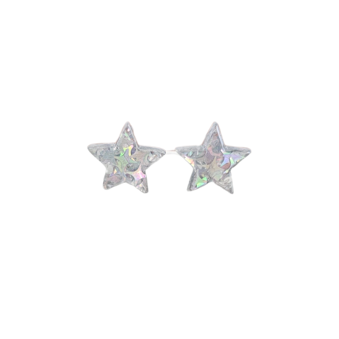 Silver Glitter Star Studs