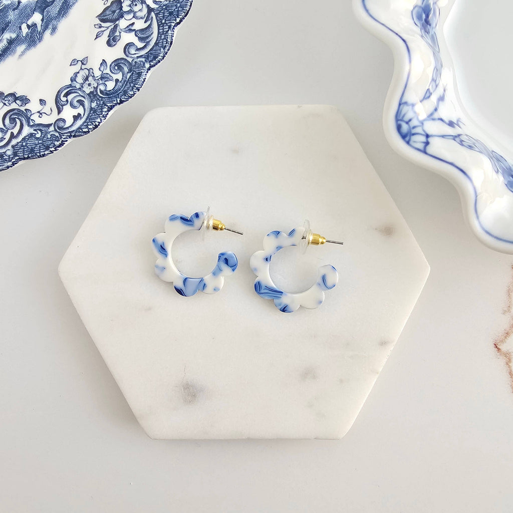 Greek Goddess Blue Flora Mini Hoops