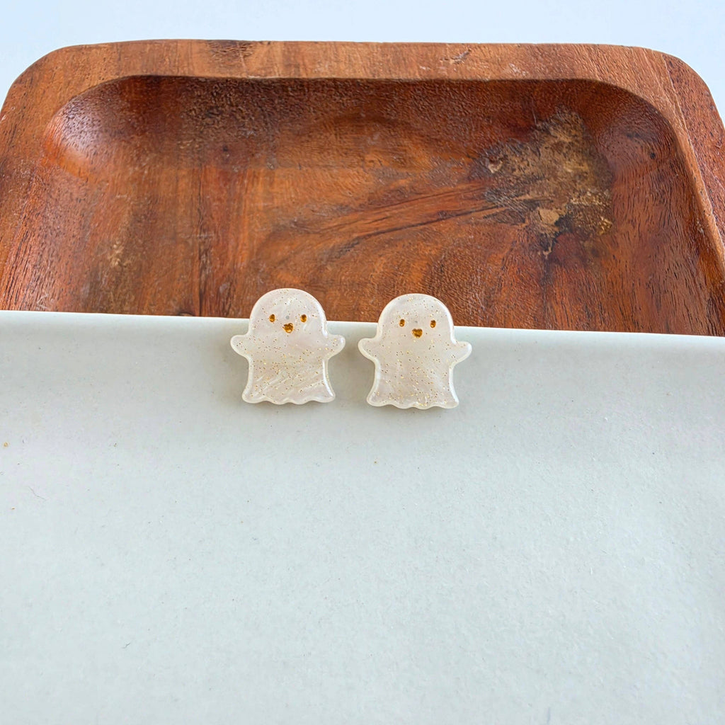 Friendly Ghost Studs - White Shimmer // Halloween, Earrings