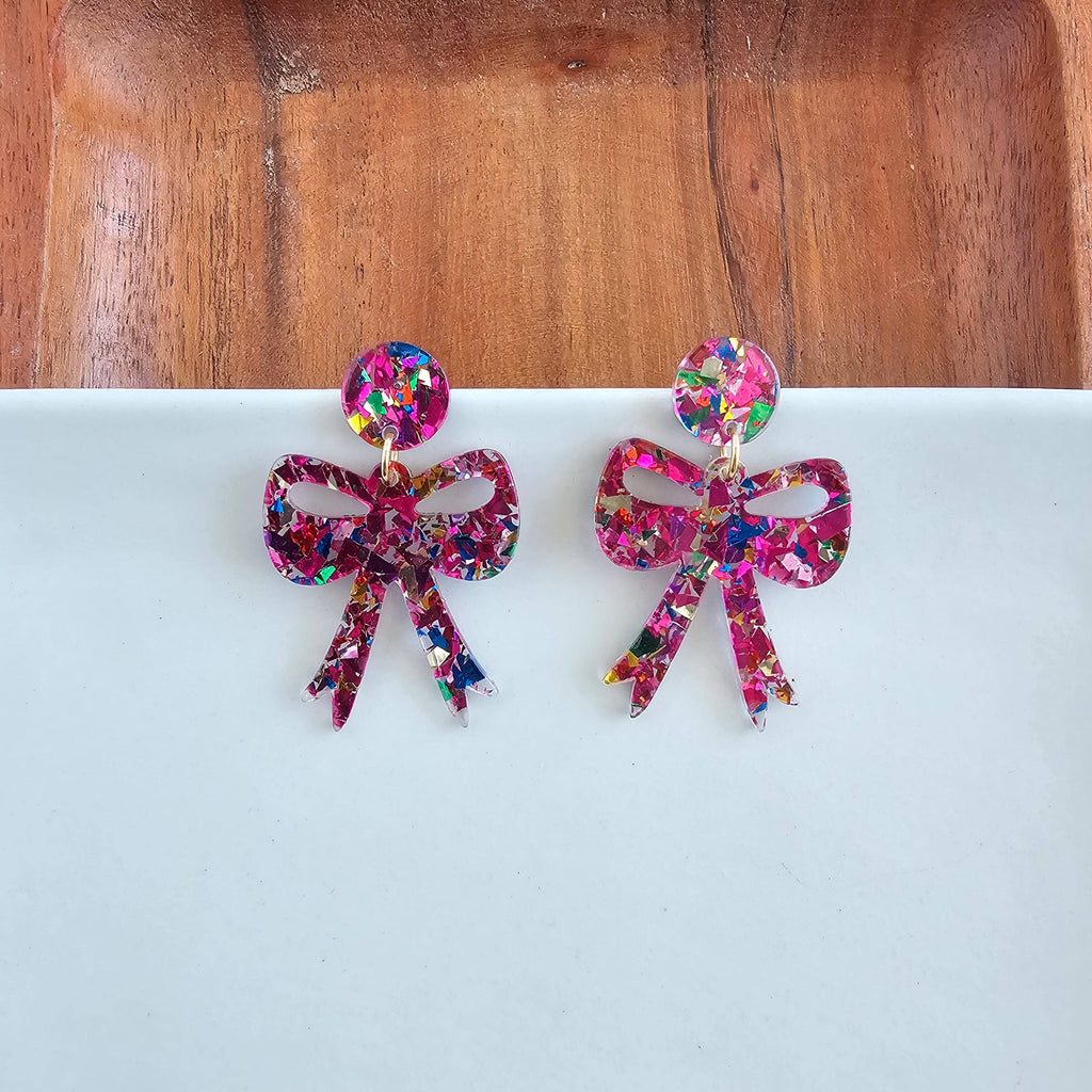Pink Sparkle Bow Earrings