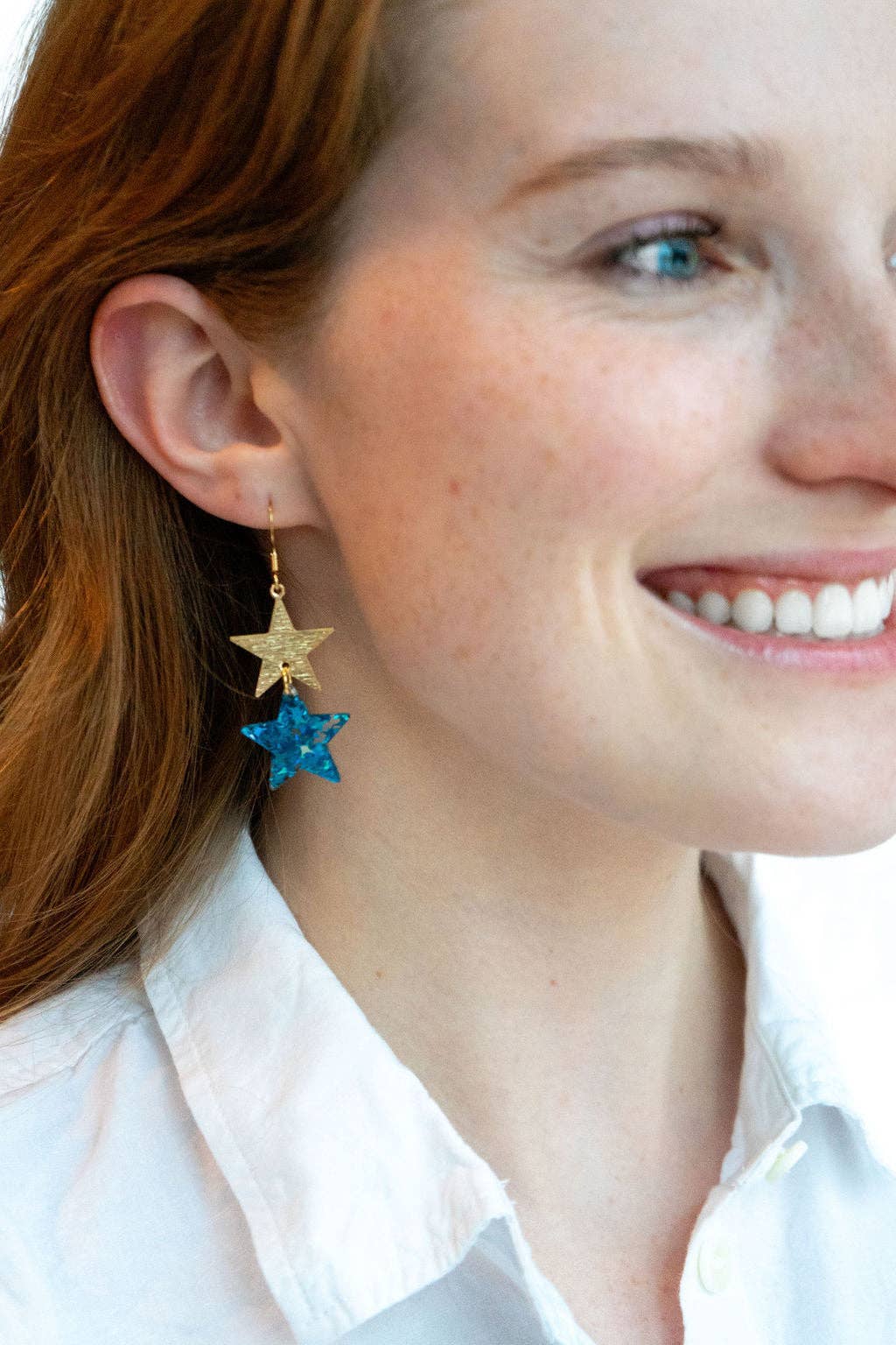 Blue Glitter Starry Earrings