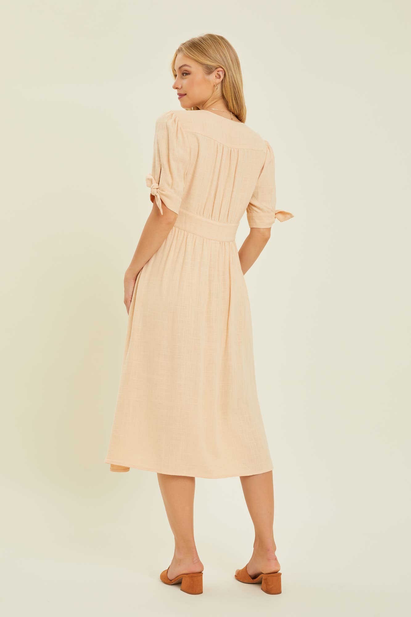 Textured Linen Button Down Midi Dress