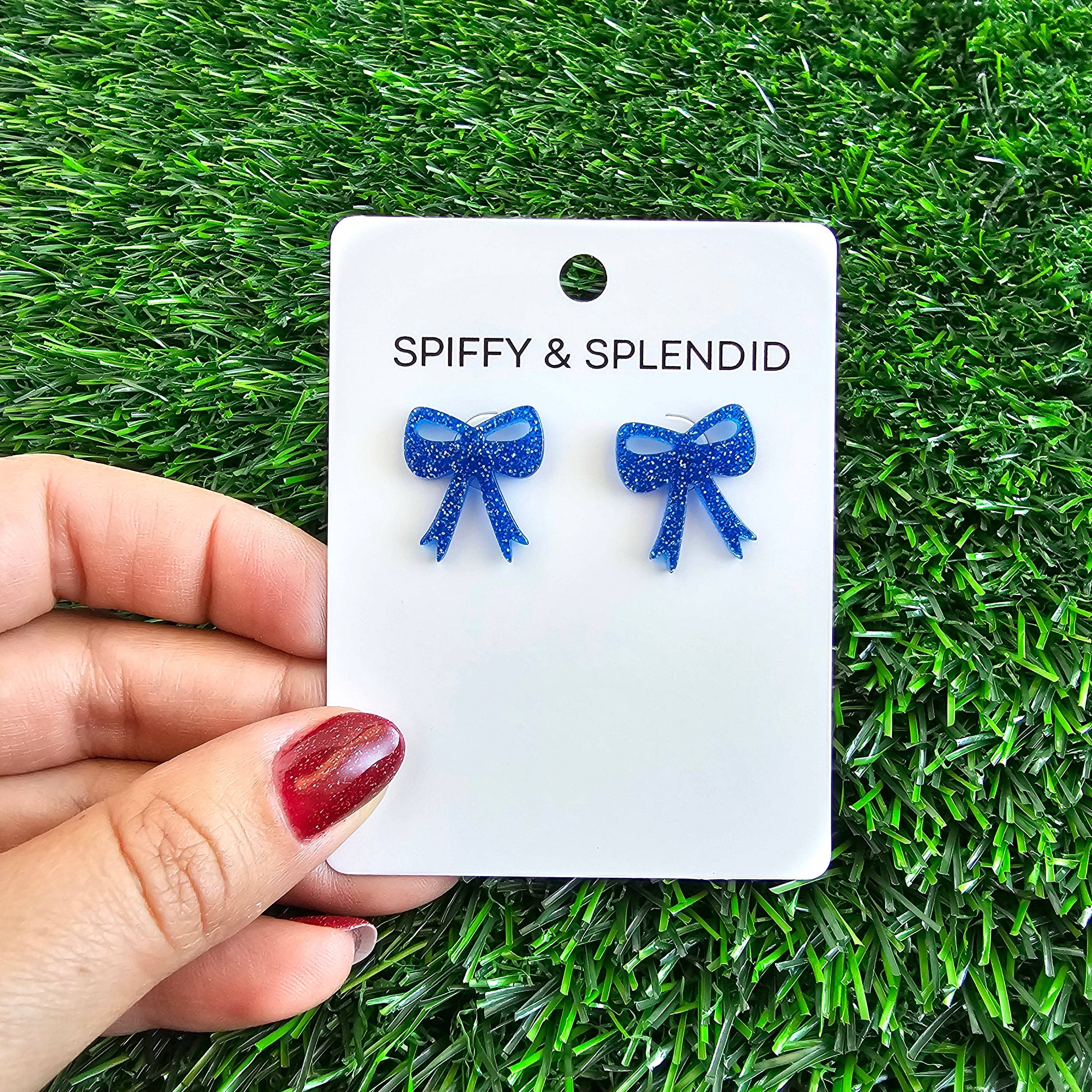 Blue Glitter Bow Studs