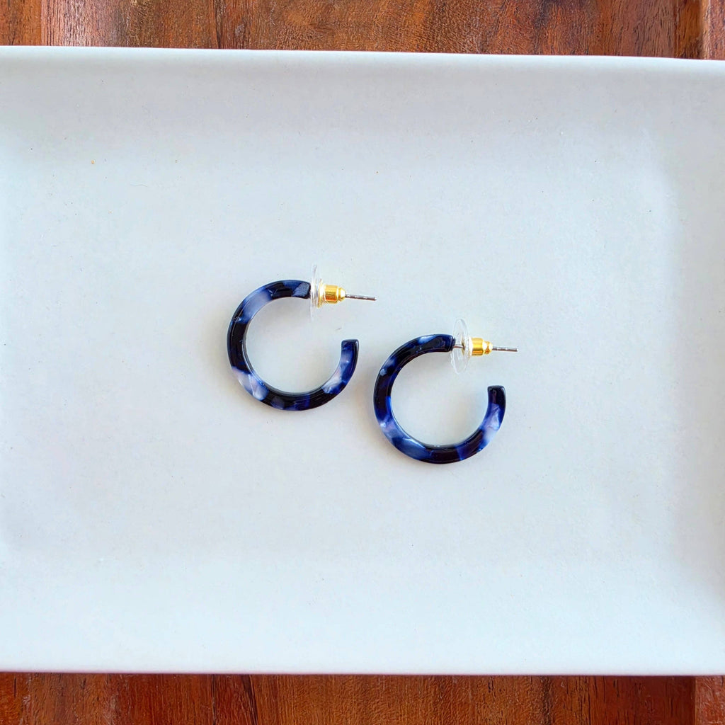 Cam Mini Hoops - Midnight Marble // Fall, Earrings, Jewelry