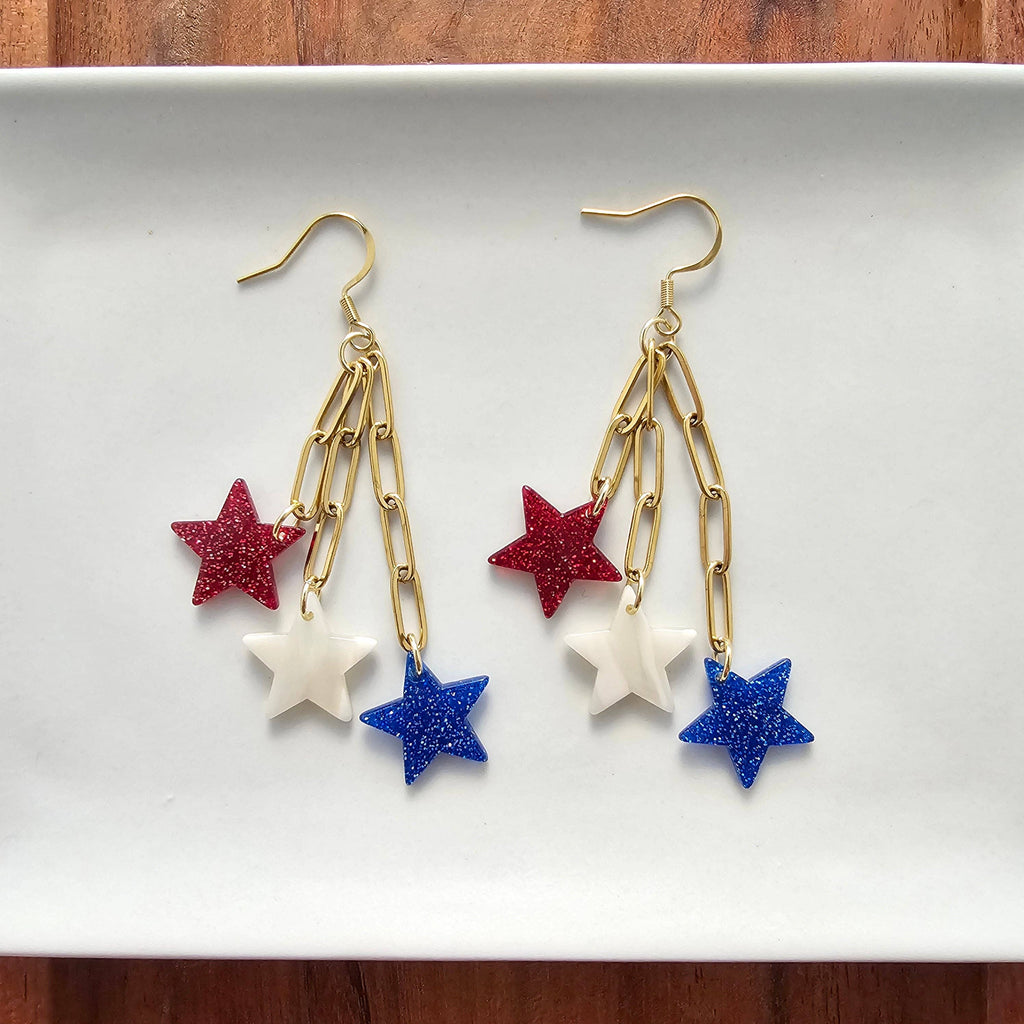 Red, White & Blue Firework Star Earrings