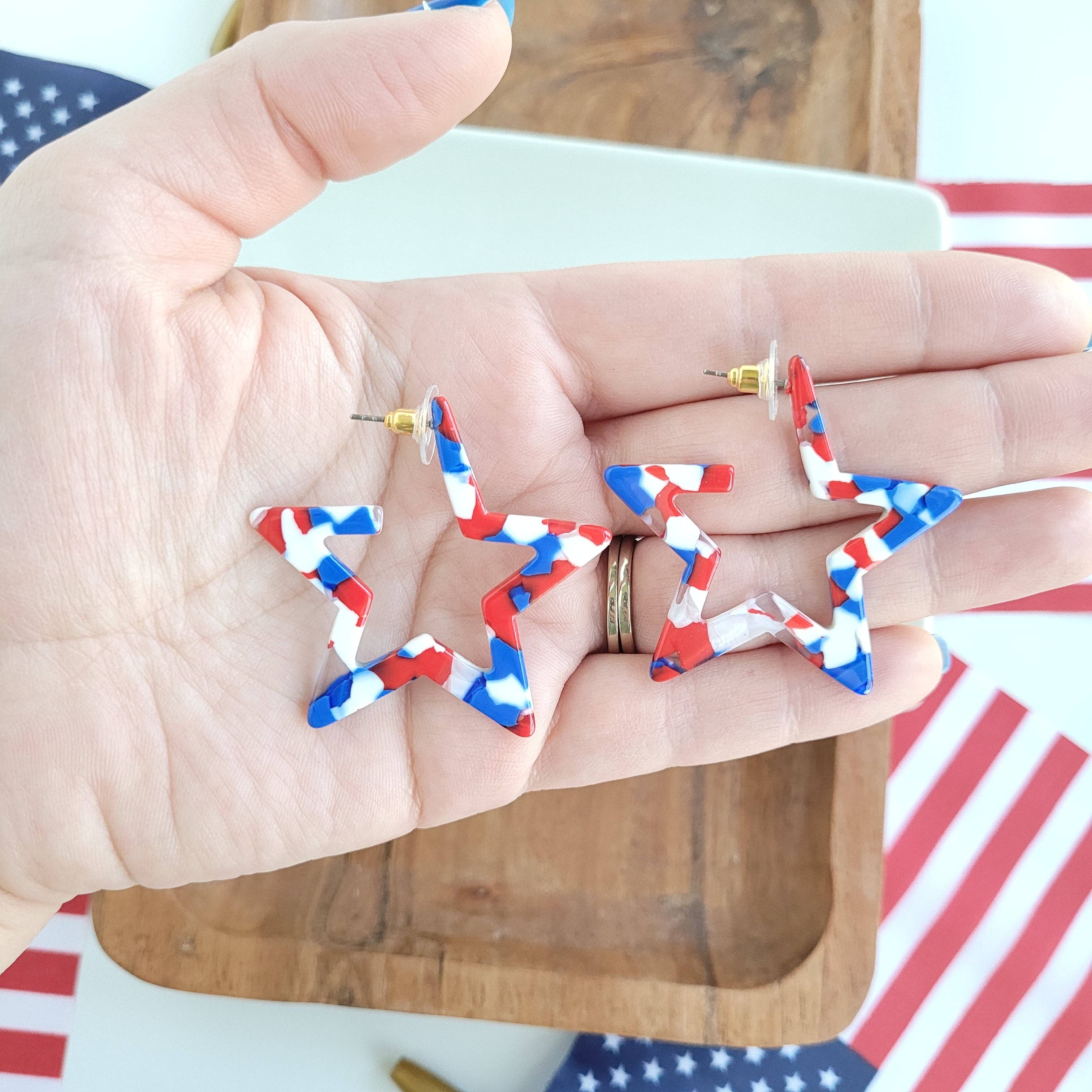 Red, White & Blue Star Hoops