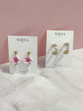Pink Flower & Pearl Drop Earrings