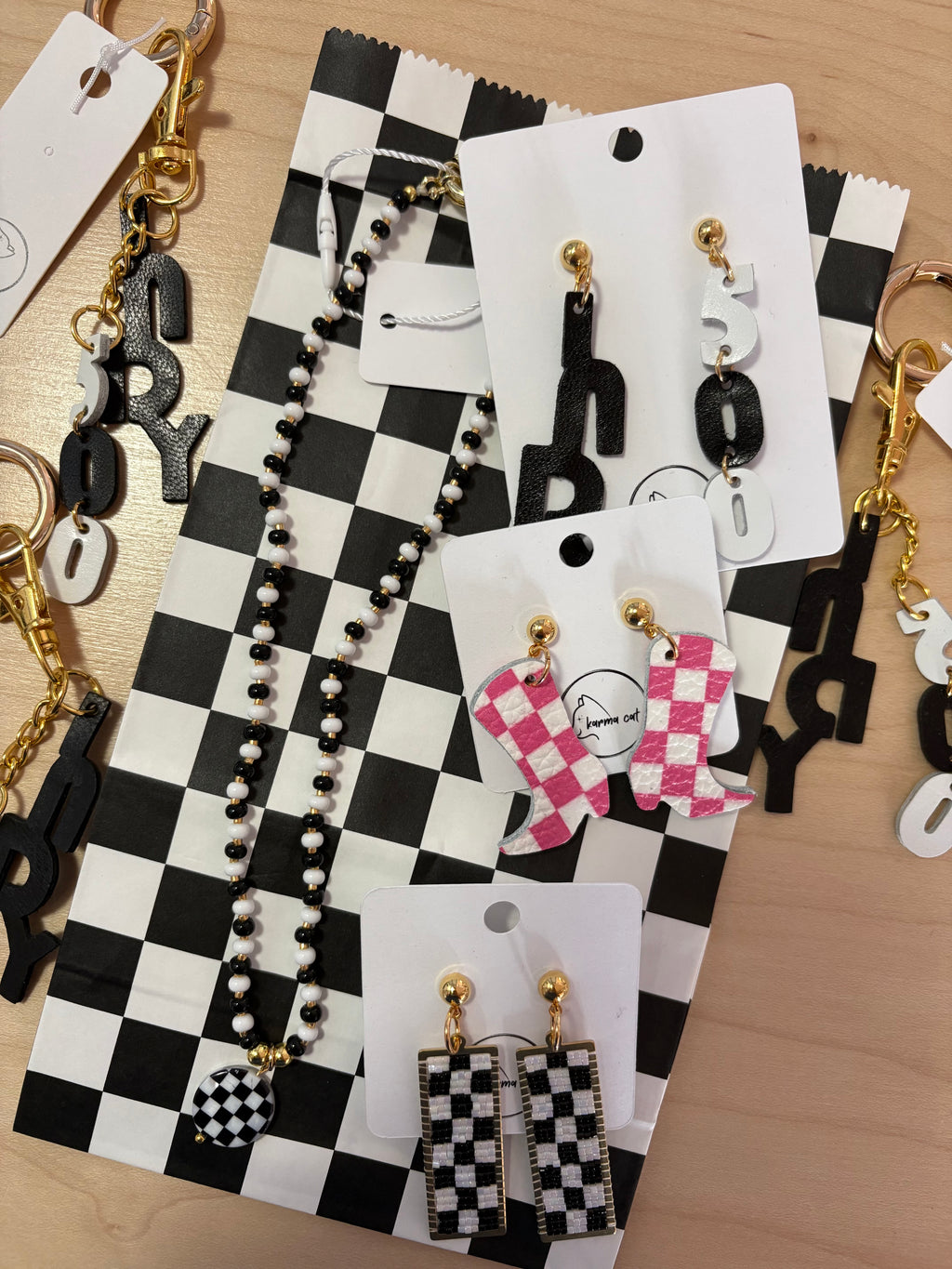 Black & White Beaded Charm Necklace