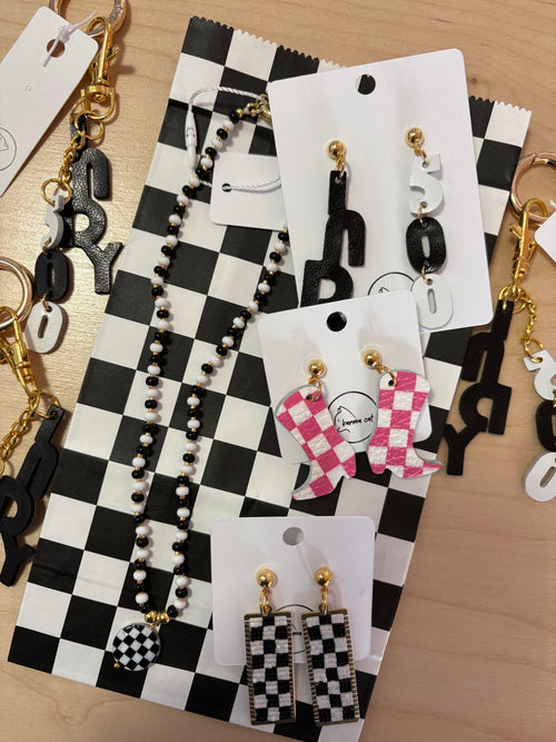 Black & White Beaded Charm Necklace
