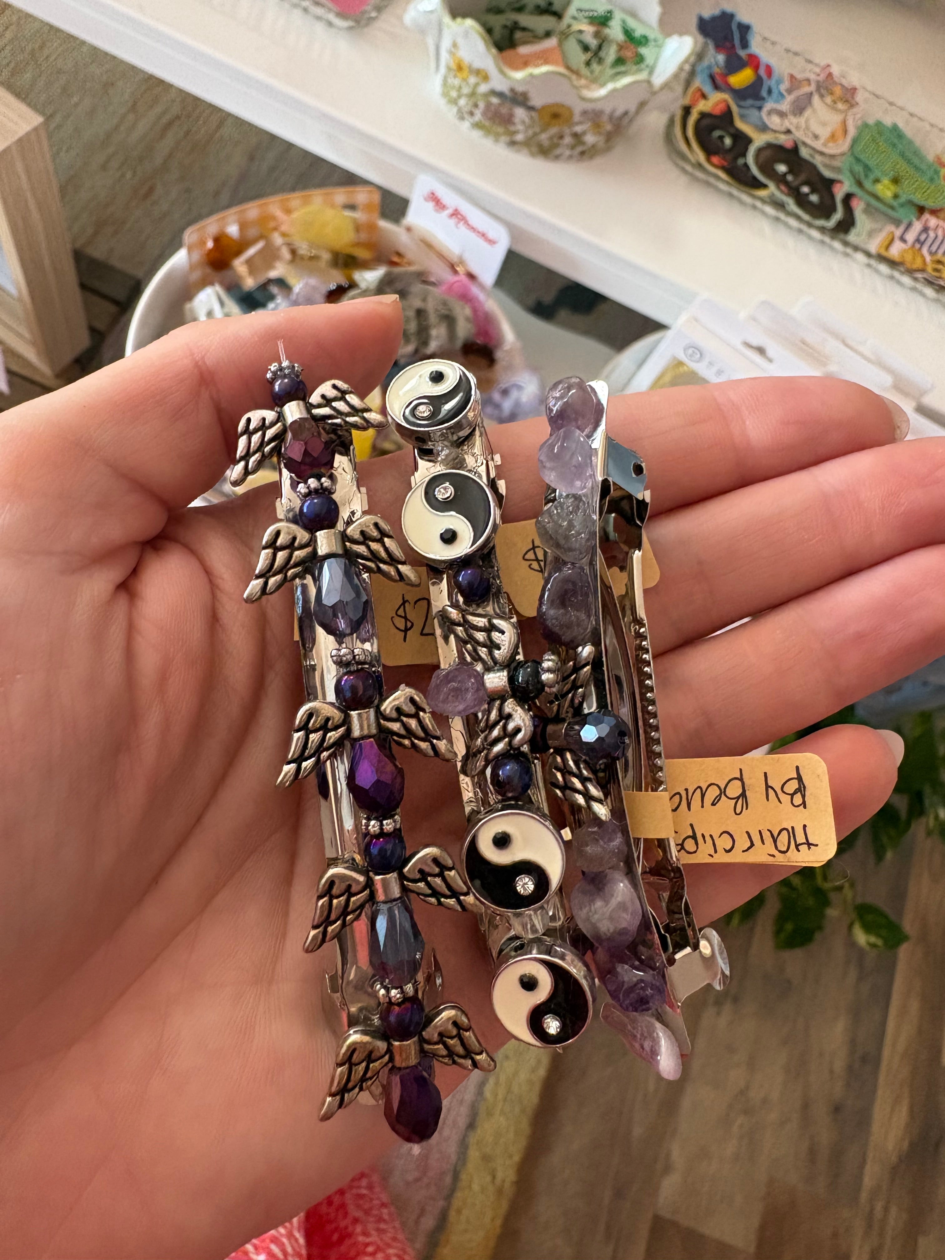 Purple Beaded Angel Barrette