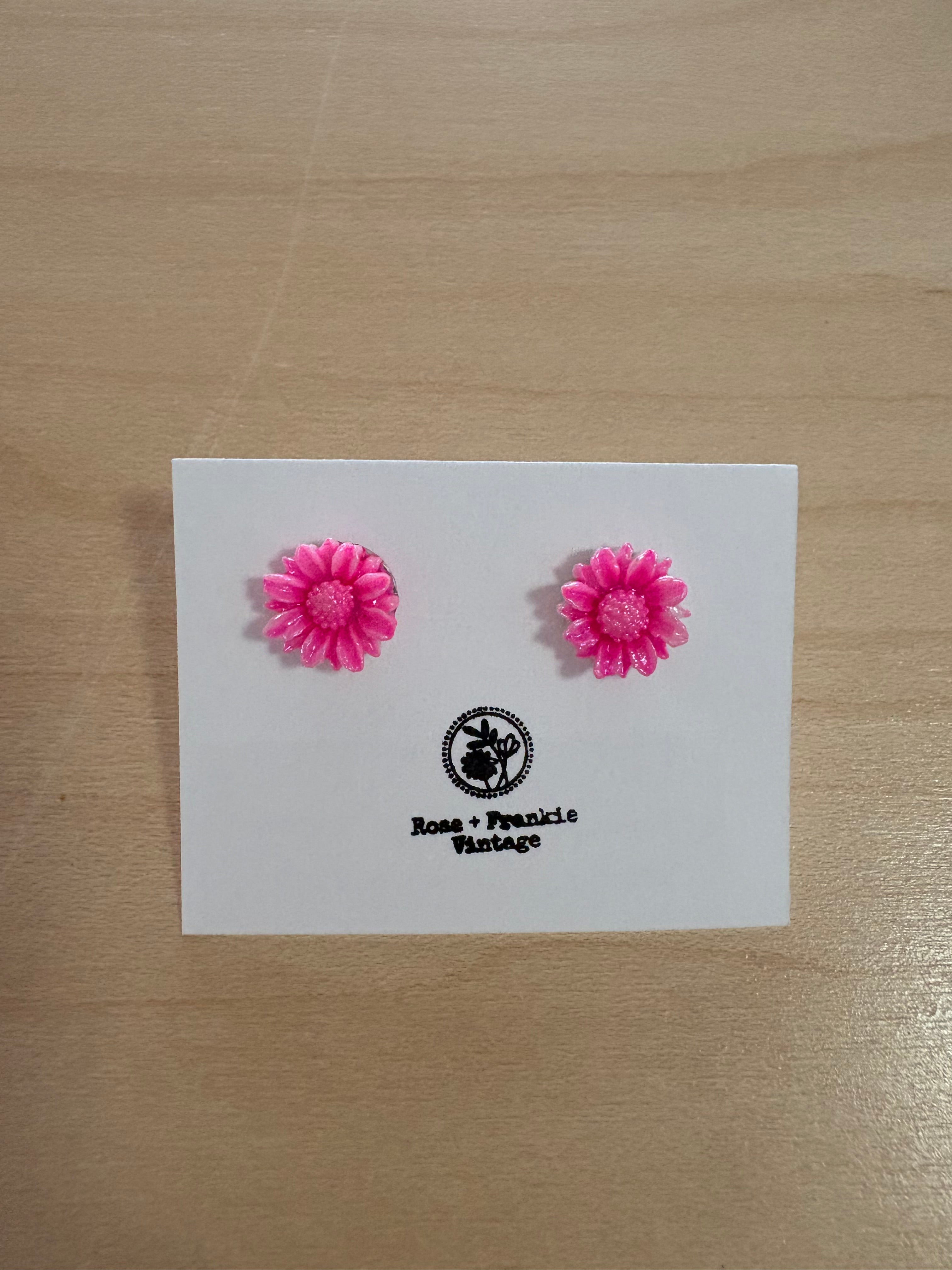 Vintage Pink Flower Charm Studs