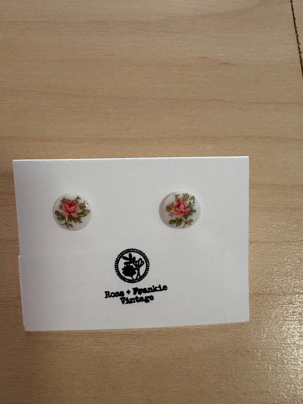 Pink Vintage Flower Charm Studs