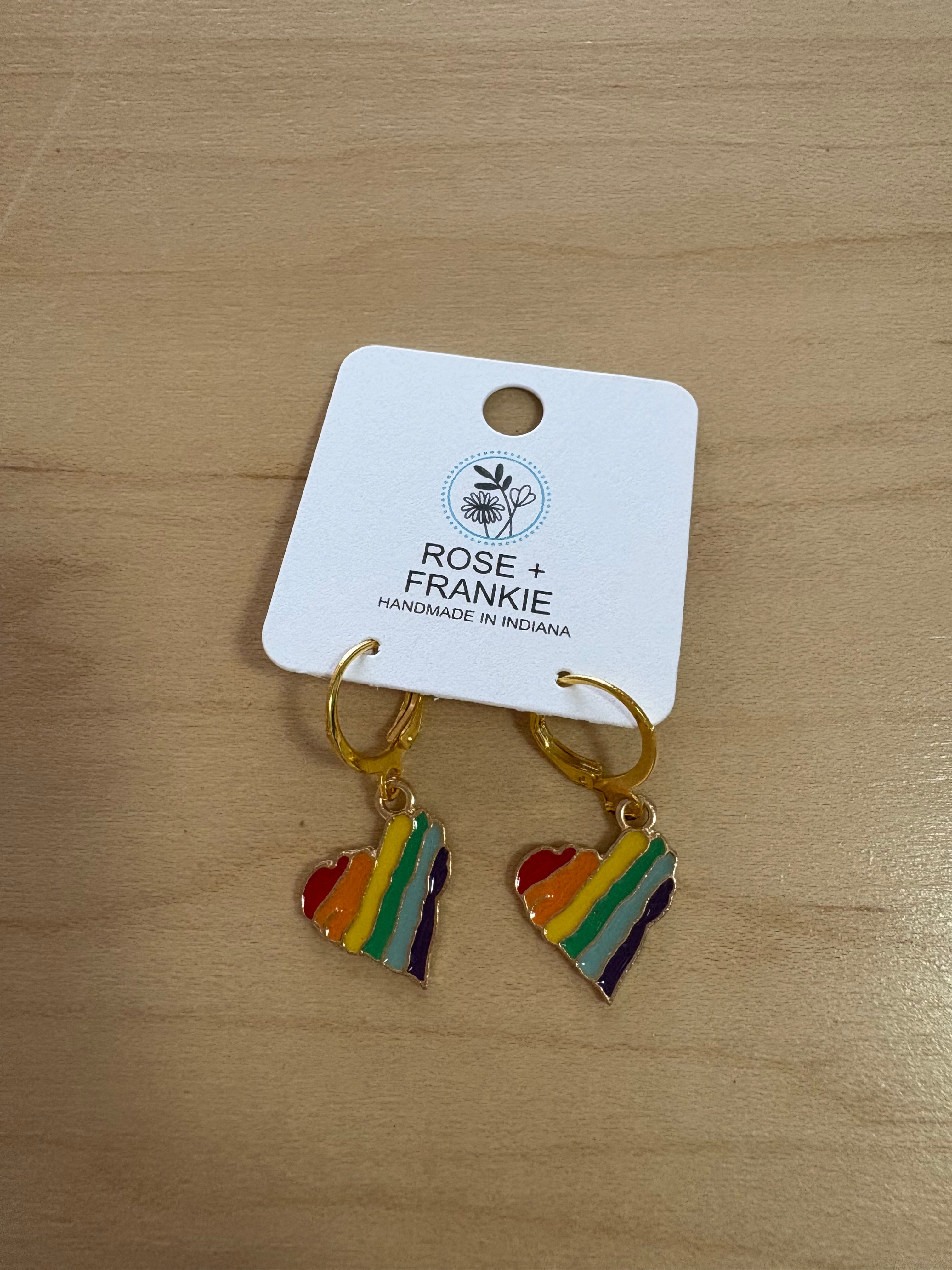 Painted Rainbow Heart Earrings