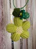 Green Crochet Flower Keychain