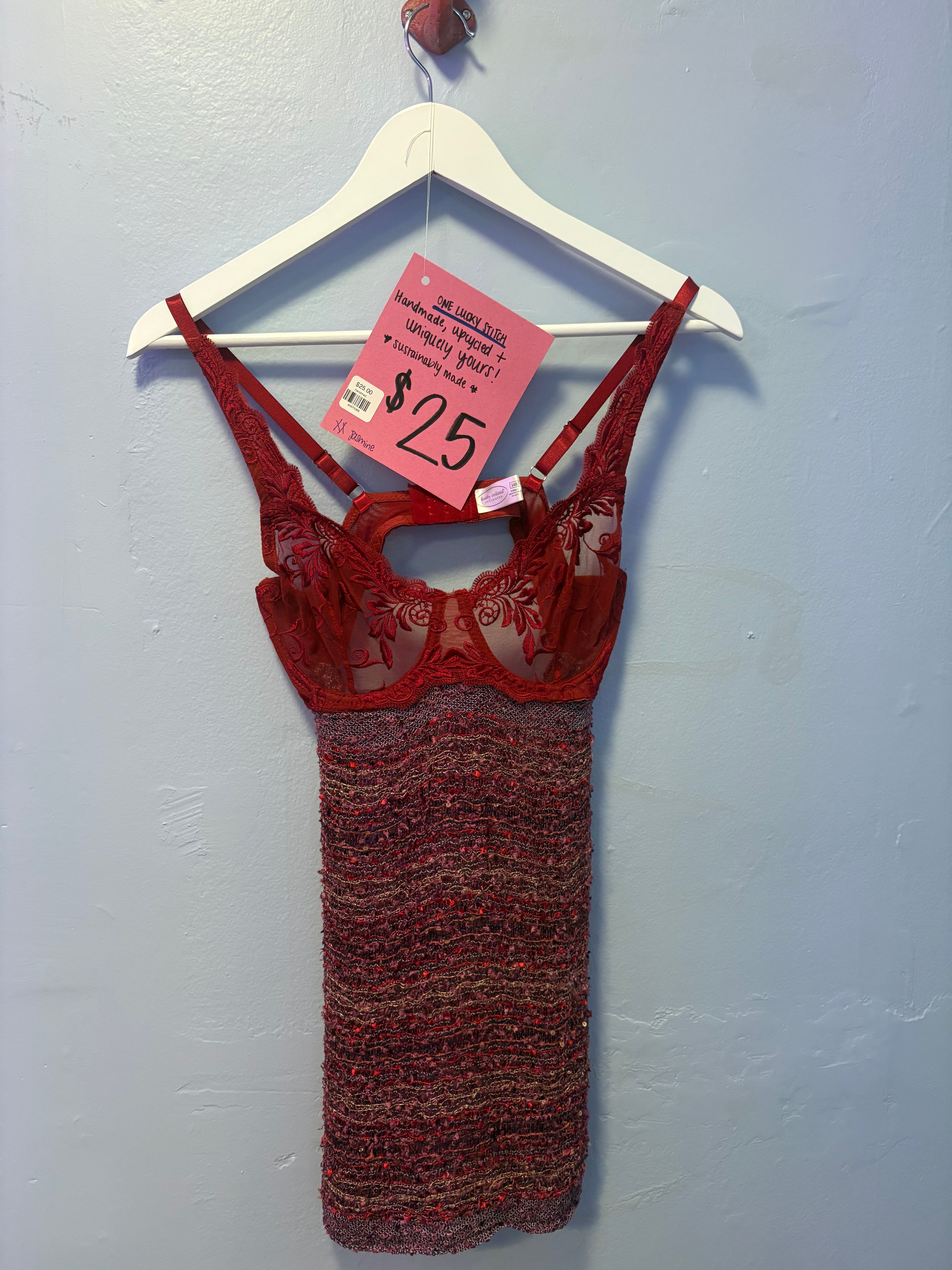 Handmade Upcycled Red Bra Top