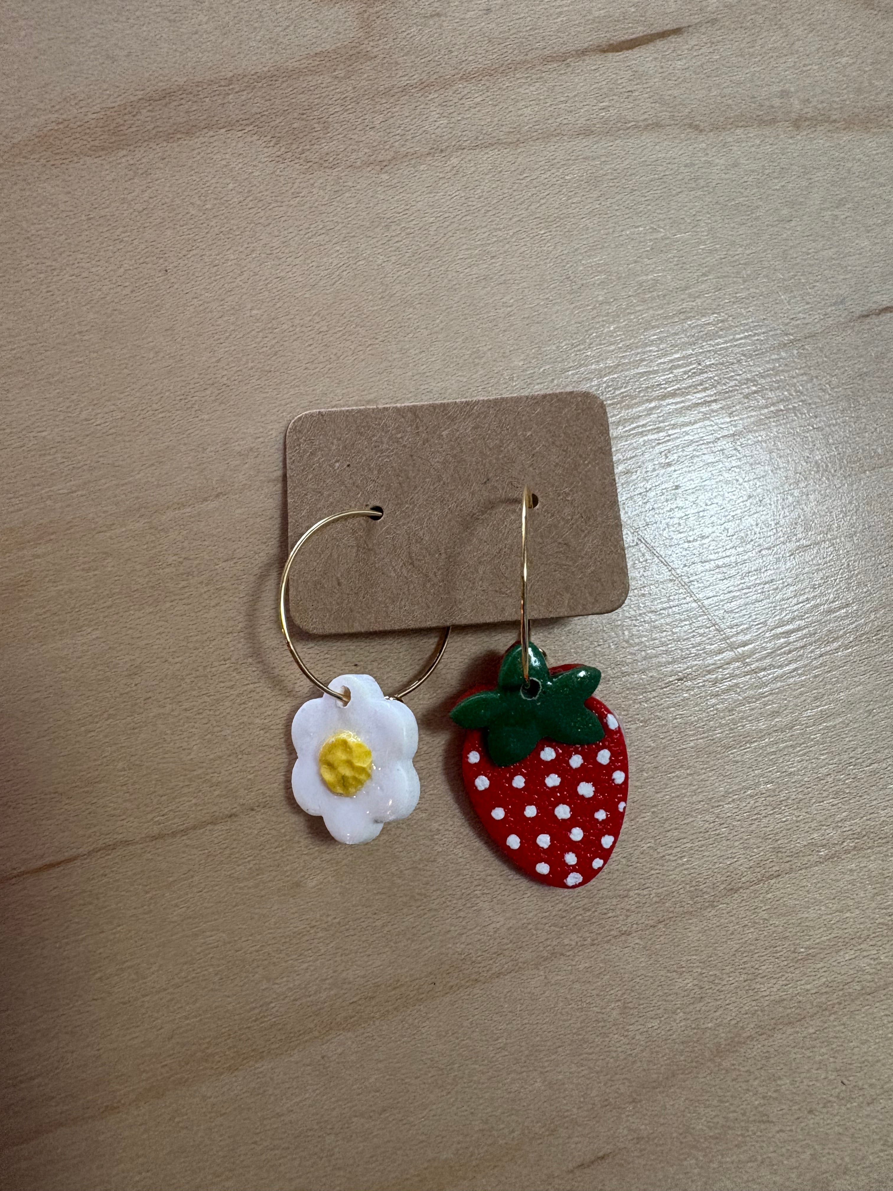 Strawberry & Daisy Hoop Earrings