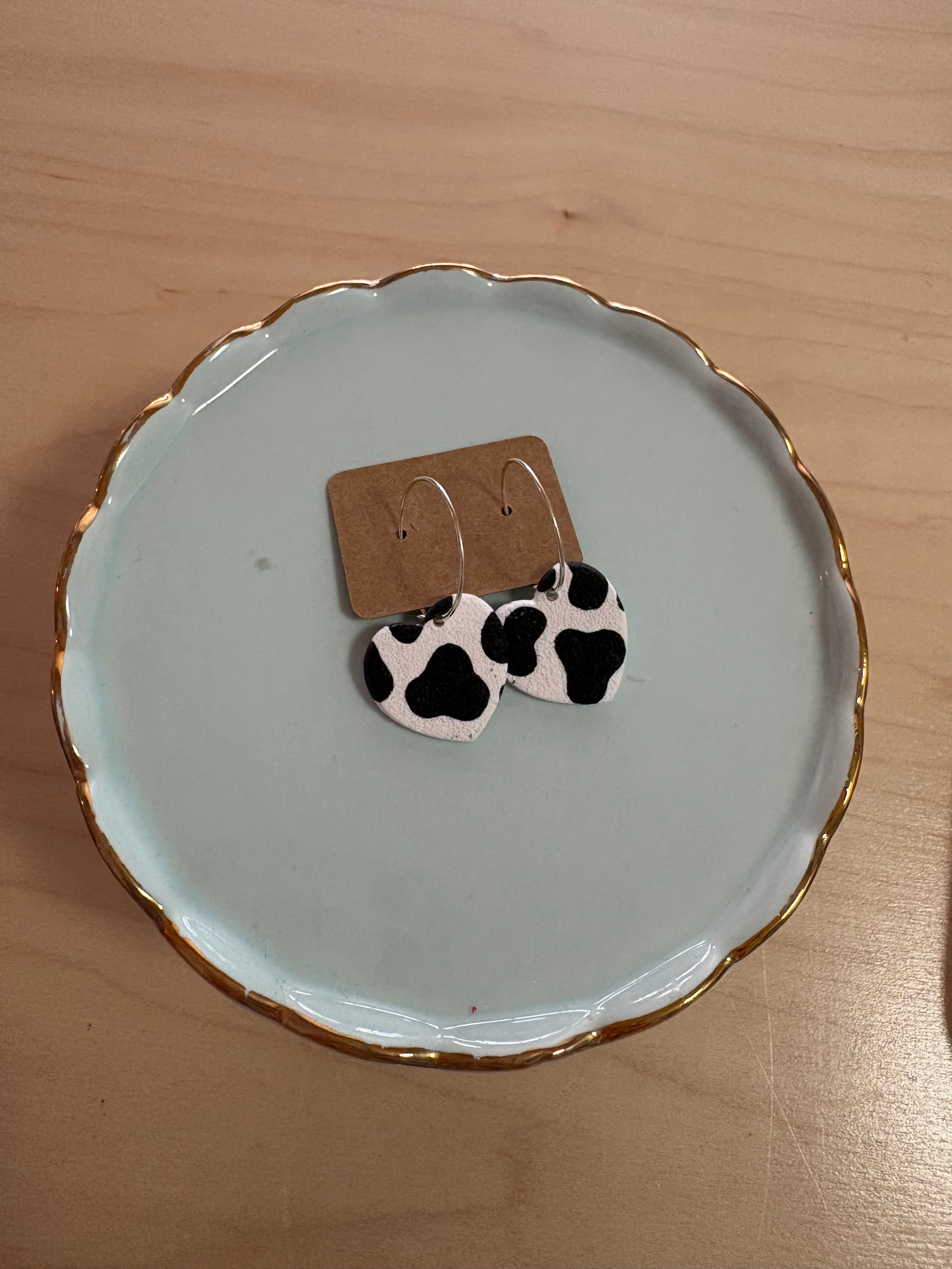 Cow Print Heart Earrings