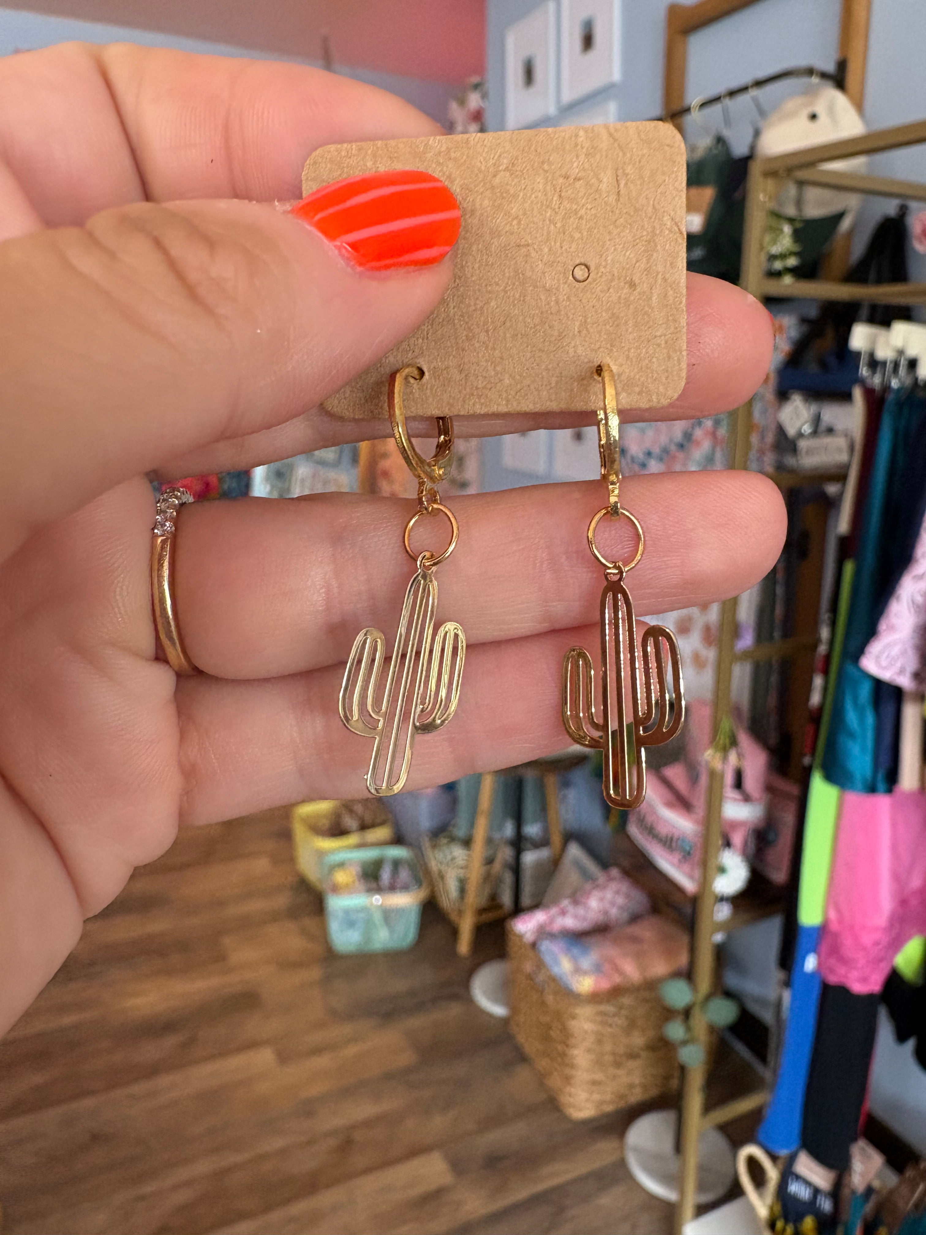 Gold Cactus Earrings