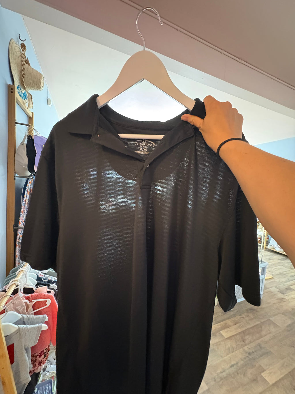 Thrifted Black Champions Tour Polo