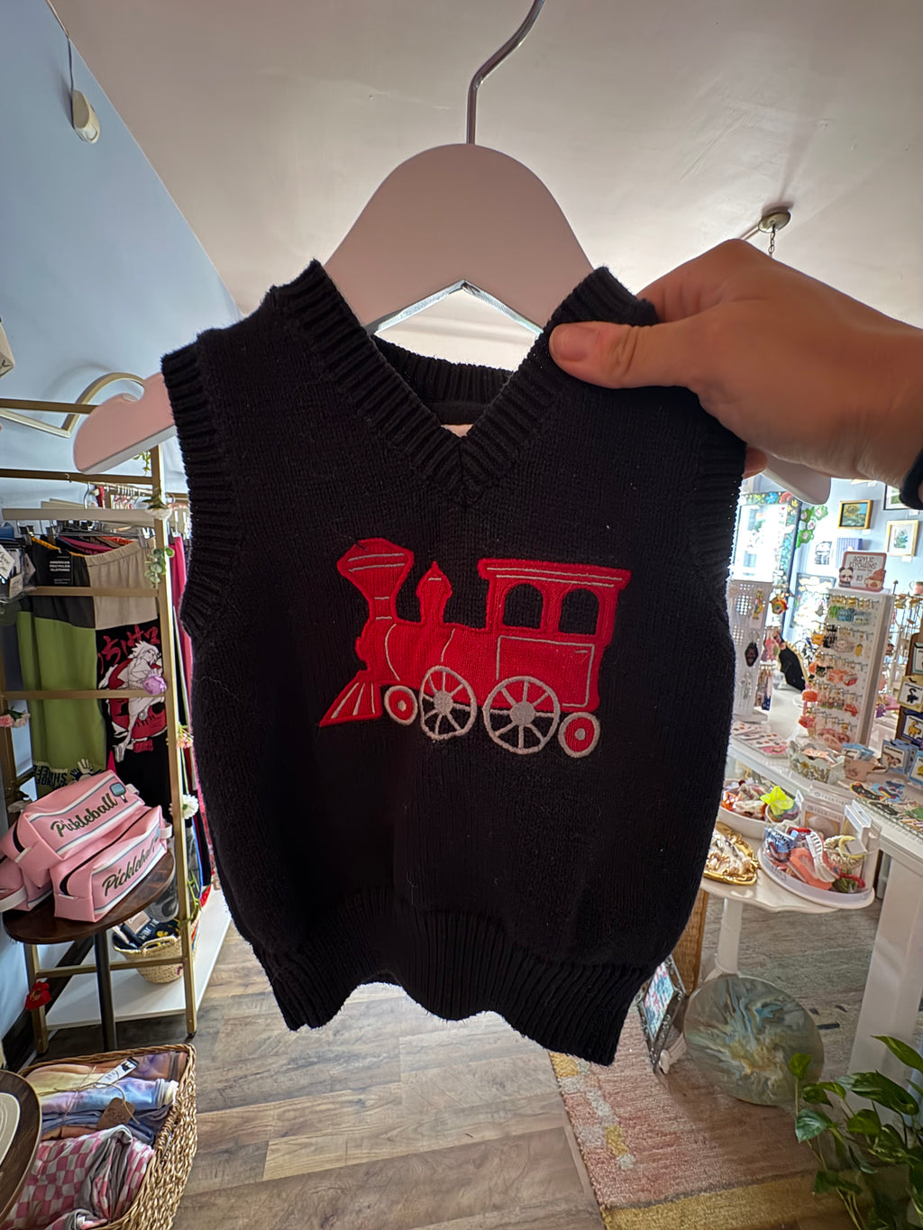 Thrifted Red Train Vest