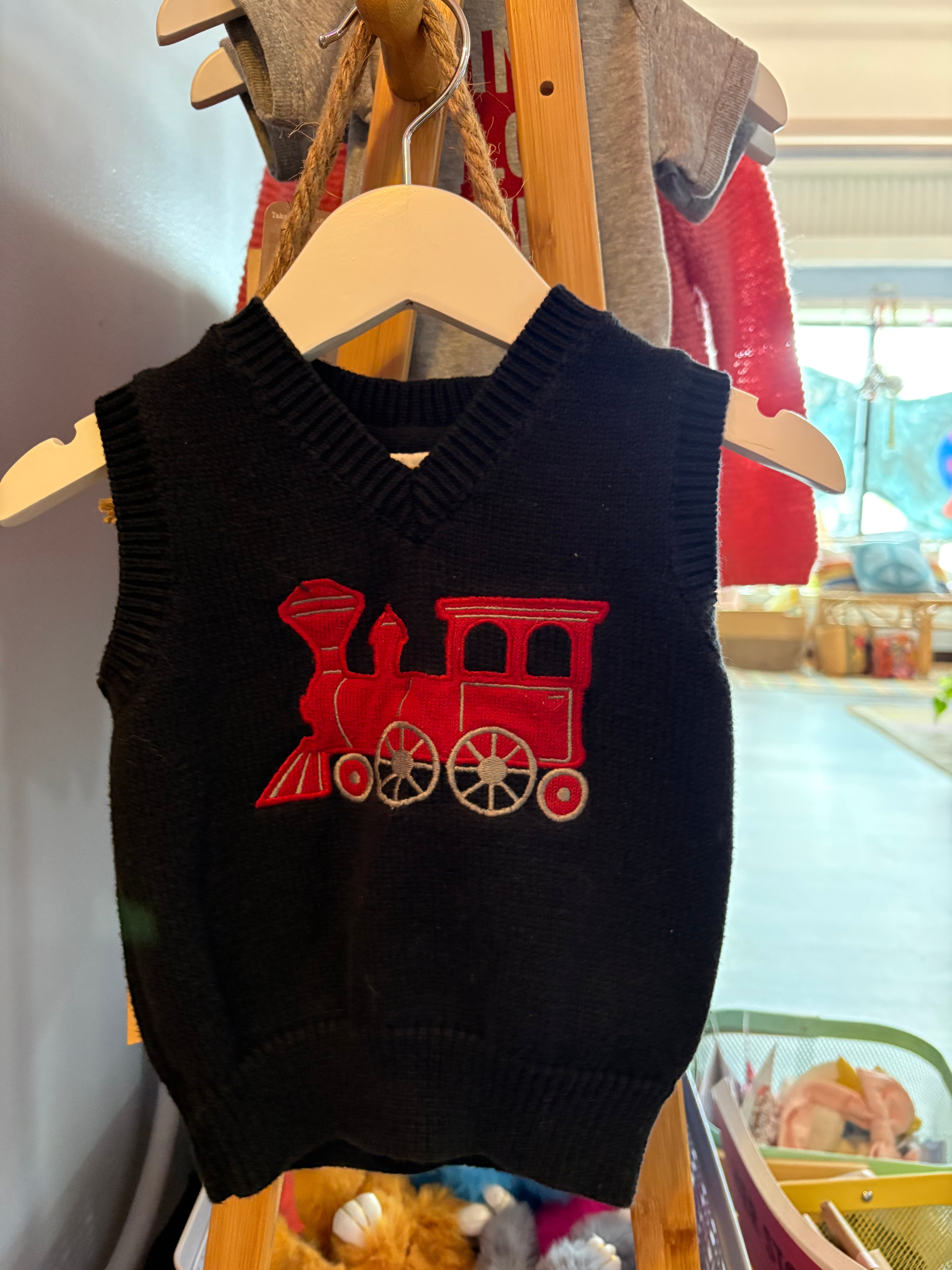 Thrifted Red Train Vest